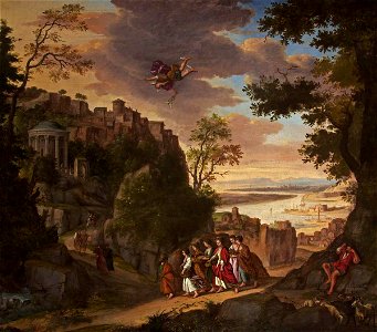Paul Bril (1554-1626) (follower of) - Mercury and the Daughters of Cecrops (Aglauros, Herse and Pandrosus Going to the Temple of Minerva) - 1553469 - National Trust. Free illustration for personal and commercial use.