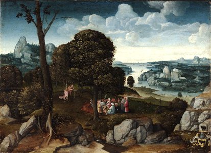 Joachim Patinier - Landscape with Saint John the Baptist Preaching (Philadelphia Museum of Art). Free illustration for personal and commercial use.