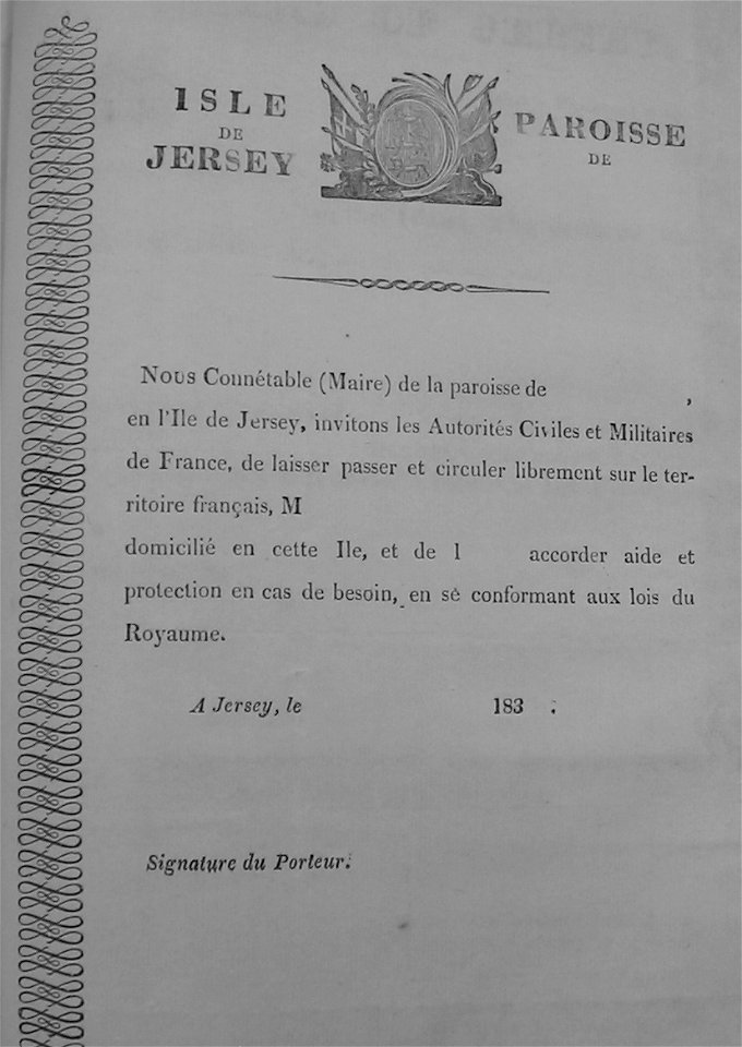 Passport 1830s Jersey