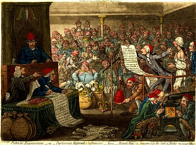 Patriotic regeneration,-viz.-parliament reform'd, a la Francoise, -that is-honest men (I.E.-opposition.) In the seat of justice. Vide Carmagnol Expectations. (BM 1851,0901.723)
