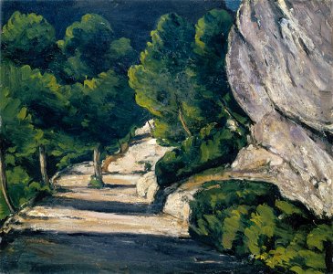 Paul Cézanne - Landscape. Road with Trees in Rocky Mountains - Google Art Project. Free illustration for personal and commercial use.