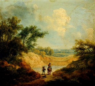 Patrick Nasmyth (1787-1831) - Landscape with a Figure on Horseback, and a Fellow Traveller on Foot - 980579.1 - National Trust. Free illustration for personal and commercial use.