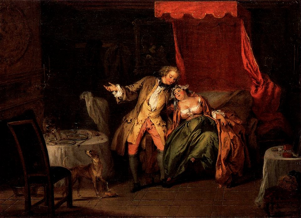 Jean-Baptiste Pater - Mme. de Bouvillon Tempts Fate by Asking Ragotin to Search for a Flea - WGA17114