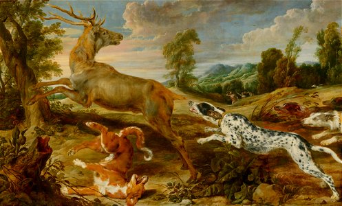 Paul de Vos ^ Jan Wildens - Stag Hunt - 259 - Mauritshuis. Free illustration for personal and commercial use.