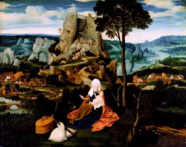 Joachim Patinier - The Rest on The Flight into Egypt (Gemäldegalerie, Berlin). Free illustration for personal and commercial use.