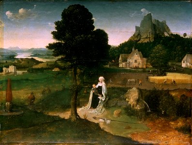 Joachim Patinier - Rest on the Flight into Egypt (Philadelphia Museum of Art). Free illustration for personal and commercial use.