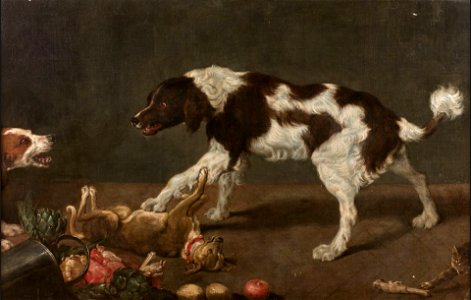 Paul de Vos - Dogs and cat in a kitchen