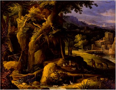 Paul Bril - Forest Landscape with Animals, a River and a Convent