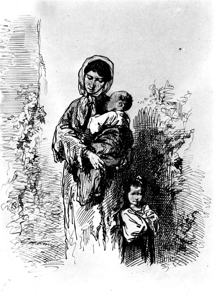 Paul Gavarni - Peasant Woman with Two Young Children - Walters 371443