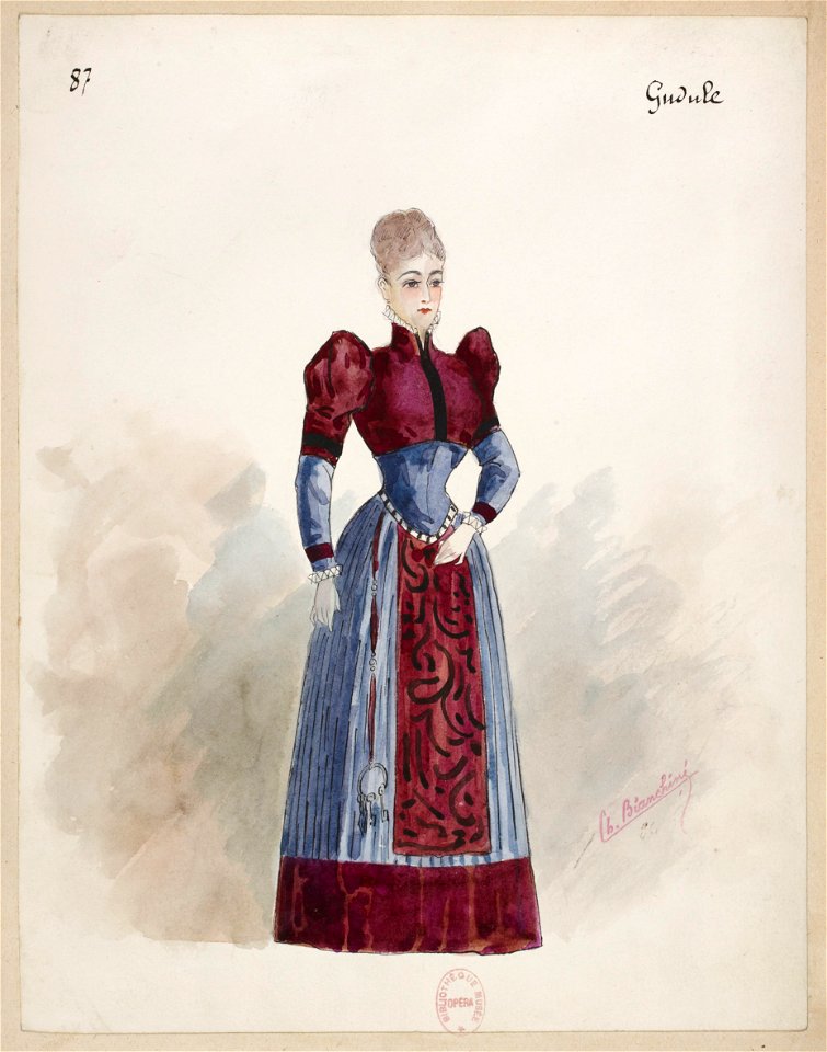 Patrie! 1886 costume sketch 87 for Gudule – Gallica 2013
