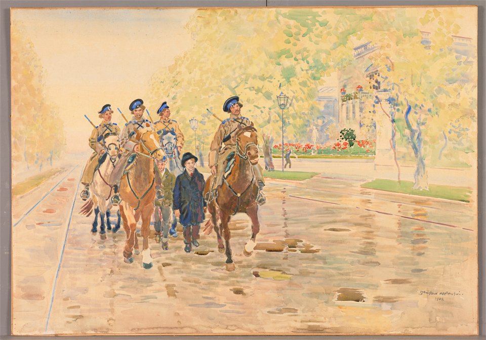 Patrol konny w Alejach Ujazdowskich w 1905 r., Stanisław Masłowski, MHW 18621