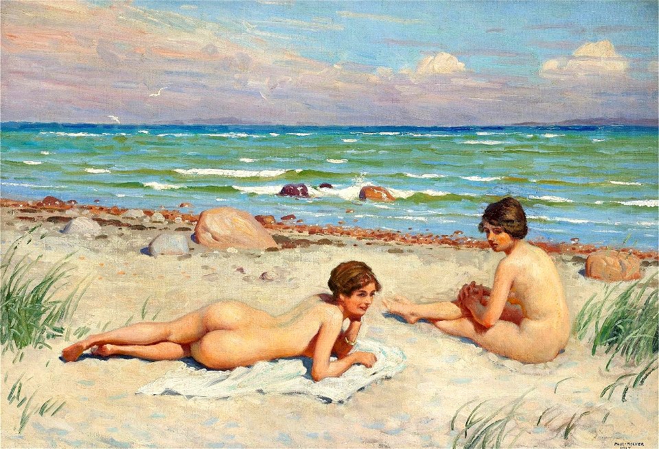 Paul Fischer - Two girls at the beach, Hornbaek, 1917