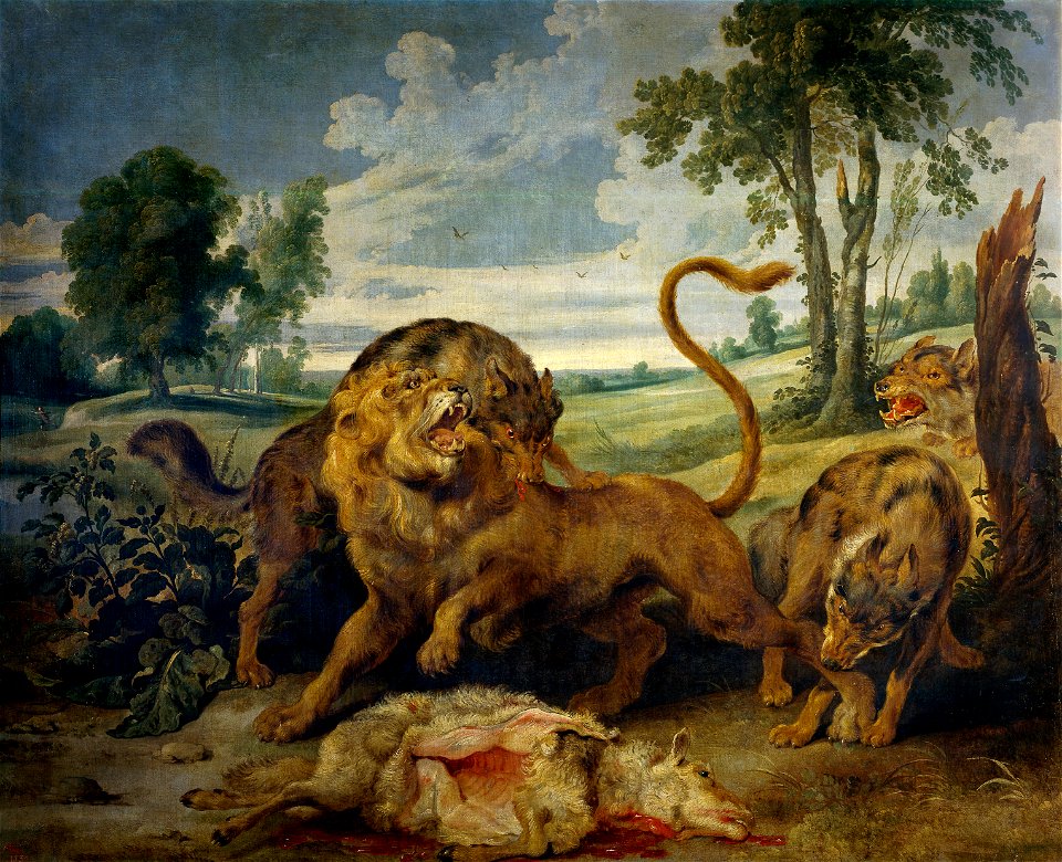 Paul de Vos - A lion and three wolves