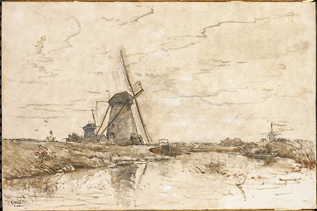 Paul Gabriël - Landschap met molens. Free illustration for personal and commercial use.