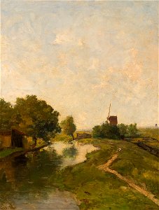 Paul Joseph Constantin Gabriël - Polderlandschap (Watermolen aan een vaart bij Leiden) - 0409 - Rijksmuseum Twenthe