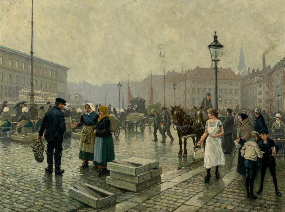 Paul Fischer - Fisk marked ved Gammelstrand, København