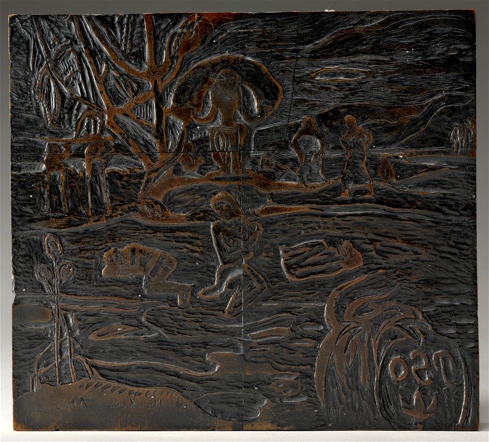 Paul Gauguin - Mahana Atua woodcut block