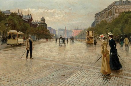 Paul Fischer - Passage af Vesterbro med udsigt over Frihedsstotten