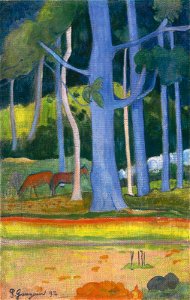 Paul Gauguin - Paysage aux troncs bleus (1892). Free illustration for personal and commercial use.