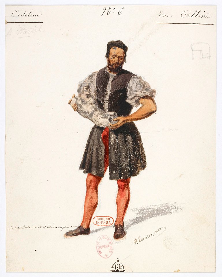 Paul Lormier - Costumes for Hector Berlioz's Benvenuto Cellini (1838) - No. 6 - Ciseleur. M. Wartel, (Francesco)
