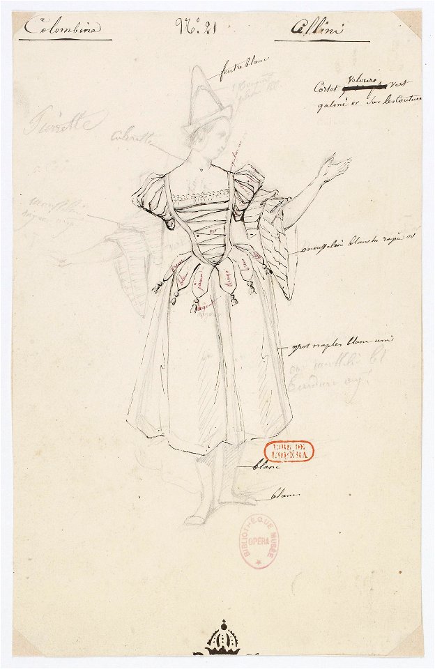 Paul Lormier - Costumes for Hector Berlioz's Benvenuto Cellini (1838) - No. 21. Colombine, Pierrette