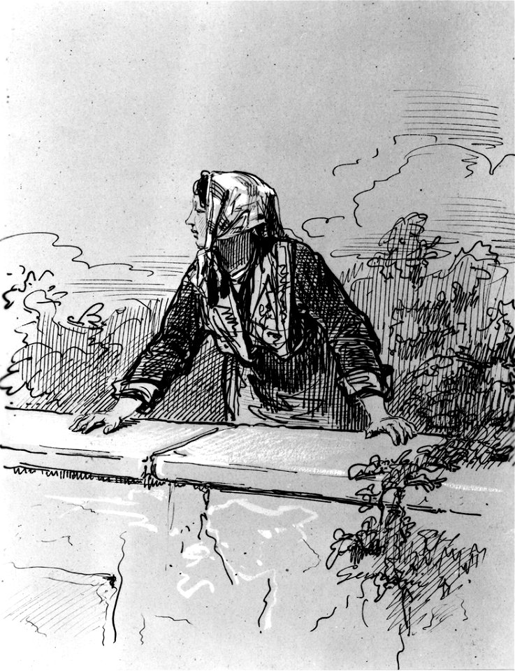 Paul Gavarni - Peasant Woman Leaning on Wall - Walters 371420