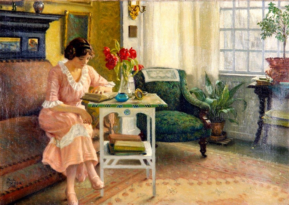 Paul Gustav Fischer - The artist's wife reading at home on Sofievej