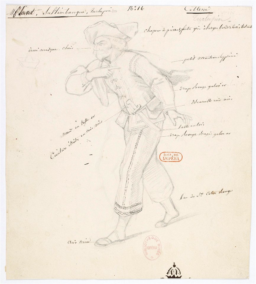 Paul Lormier - Costumes for Hector Berlioz's Benvenuto Cellini (1838) - No. 16. M. (Ferdinand) Prévost. Saltimbanque, Turlupin