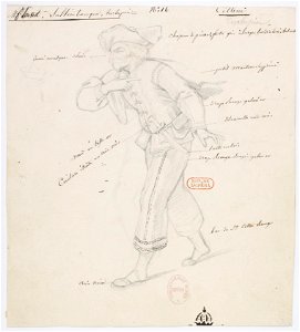 Paul Lormier - Costumes for Hector Berlioz's Benvenuto Cellini (1838) - No. 16. M. (Ferdinand) Prévost. Saltimbanque, Turlupin