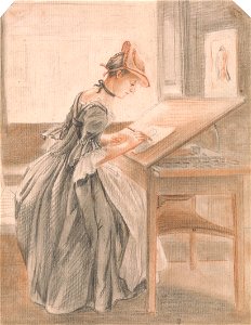 Paul Sandby - A Lady Copying at a Drawing Table - Google Art Project
