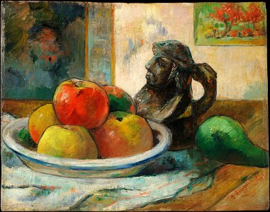 Paul Gauguin - Still Life with Apples, a Pear, and a Ceramic Portrait Jug - 1958.292 - Fogg Museum. Free illustration for personal and commercial use.