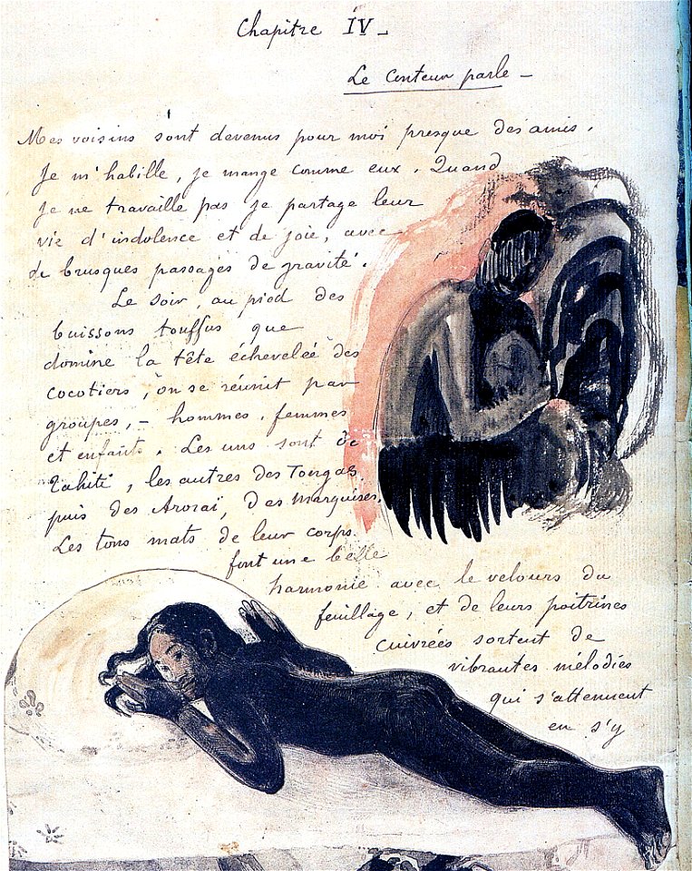 Paul Gauguin - Texte manuscrit illustré avec une femme assise - RF 7259, 70