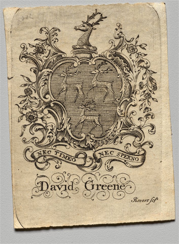 Paul Revere II (American, 1735-1818) - Bookplate, Coat of Arms with David Greene inscribed below - 1918.158 - Cleveland Museum of Art