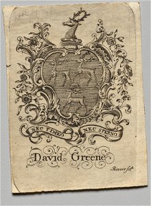 Paul Revere II (American, 1735-1818) - Bookplate, Coat of Arms with David Greene inscribed below - 1918.158 - Cleveland Museum of Art