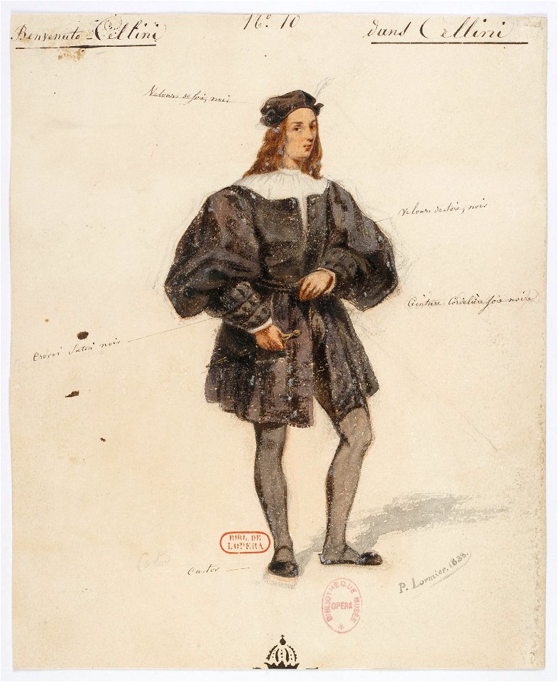 Paul Lormier - Costumes for Hector Berlioz's Benvenuto Cellini (1838) - No. 10 - Benvenuto Cellini