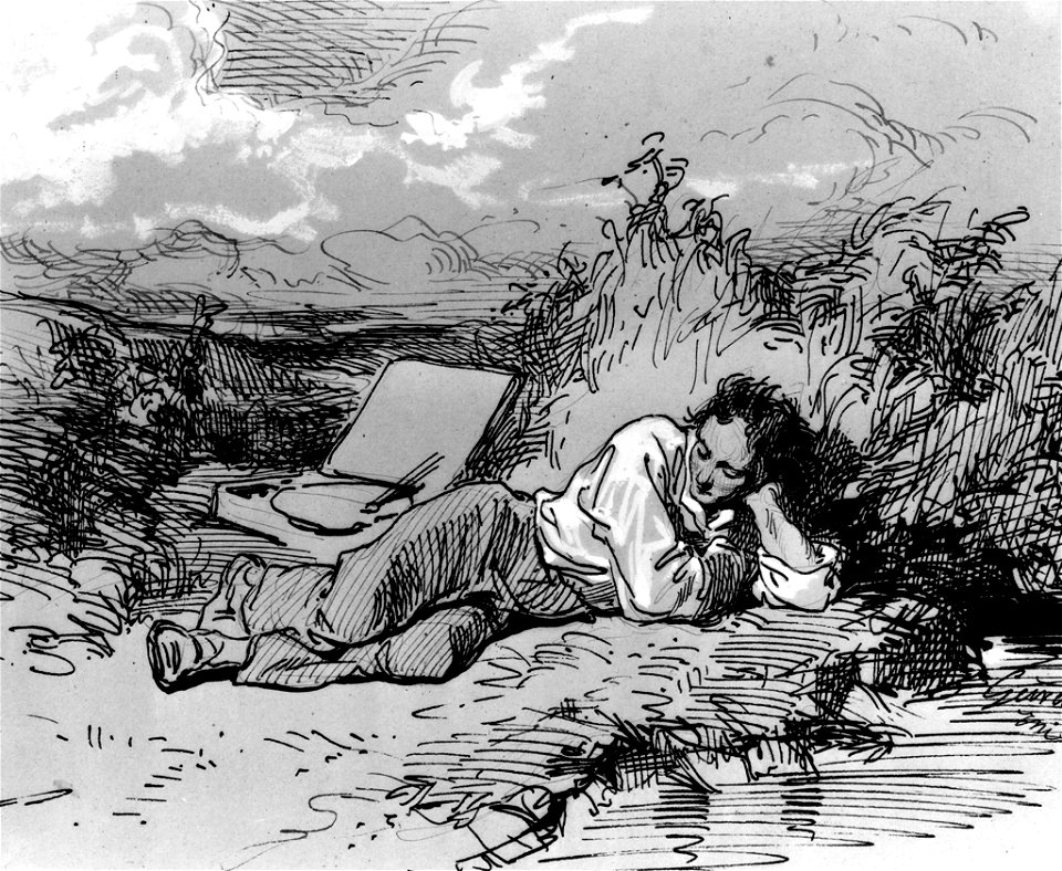 Paul Gavarni - Young Artist Asleep by a Stream - Walters 371445