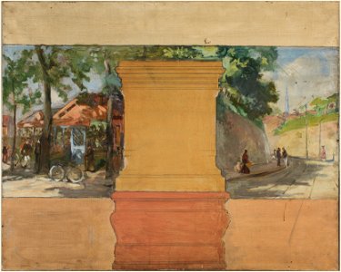 Paul Léon Felix Schmitt - Esquisse pour la mairie de Vanves , Vue de Vanves avec guinguette - PPP4246 - Musée des Beaux-Arts de la ville de Paris