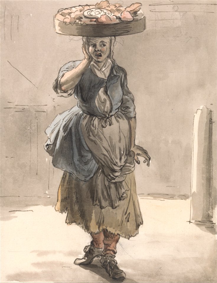 Paul Sandby - London Cries- A Girl with a Basket on Her Head (Lights for the Cats, Liver for the Dogs) - Google Art Project