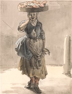 Paul Sandby - London Cries- A Girl with a Basket on Her Head (Lights for the Cats, Liver for the Dogs) - Google Art Project. Free illustration for personal and commercial use.