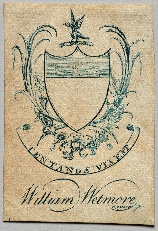 Paul Revere II (American, 1735-1818) - Bookplate, Coat of Arms with William Wetmore inscribed below - 1918.157 - Cleveland Museum of Art