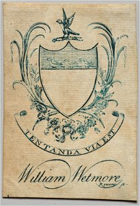 Paul Revere II (American, 1735-1818) - Bookplate, Coat of Arms with William Wetmore inscribed below - 1918.157 - Cleveland Museum of Art