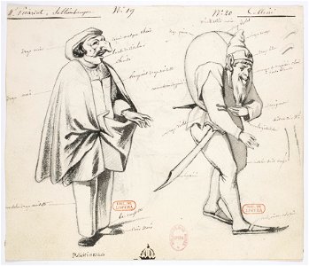 Paul Lormier - Costumes for Hector Berlioz's Benvenuto Cellini (1838) - No. 19. M. Picardat. Saltimbanque, Pullicinello. - 20. M. Martin, musicien. (Saltimbanque)