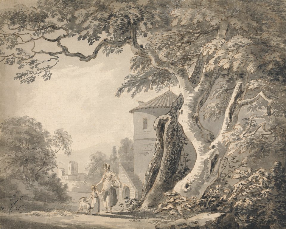 Paul Sandby - Romantic Landscape with Figures and a Dog - Google Art Project