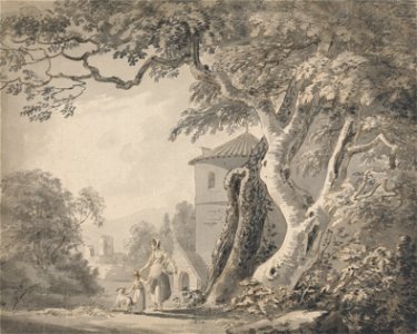 Paul Sandby - Romantic Landscape with Figures and a Dog - Google Art Project