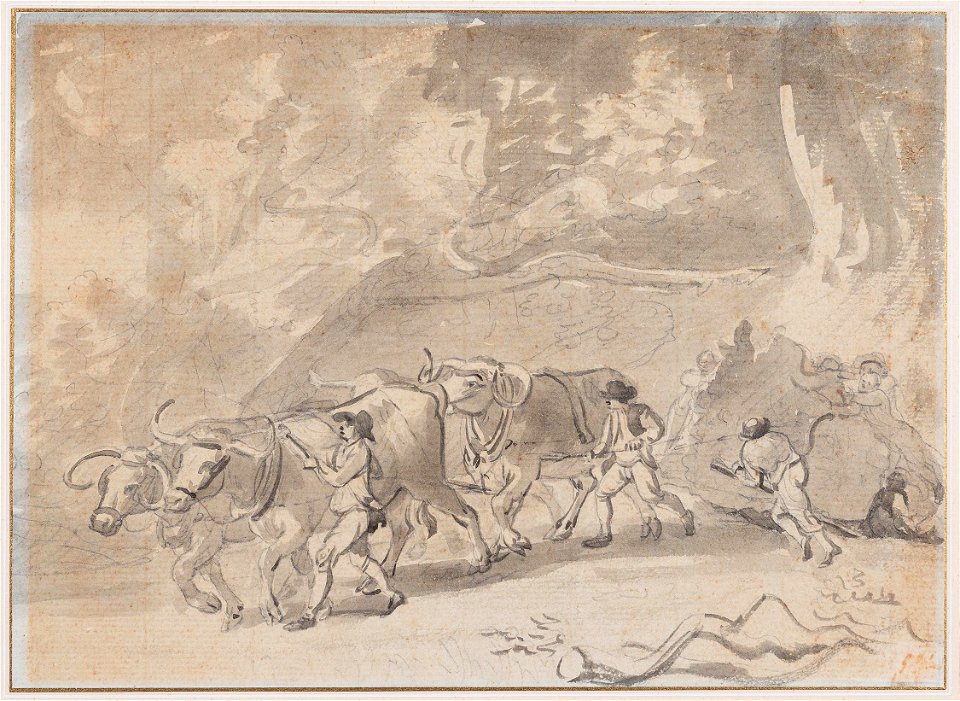 Paul Sandby - Sandby-K07779 - Windsor Forest, with Oxen drawing timber
