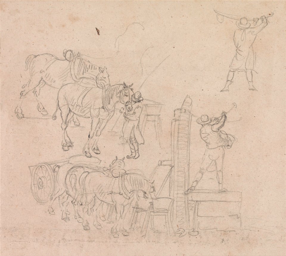 Paul Sandby - Studies of a Carter pumping water for his horses - Google Art Project