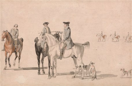 Paul Sandby - The Duke of Cumberland with a Gentleman and a Groom, all mounted, and Dogs - Google Art Project. Free illustration for personal and commercial use.