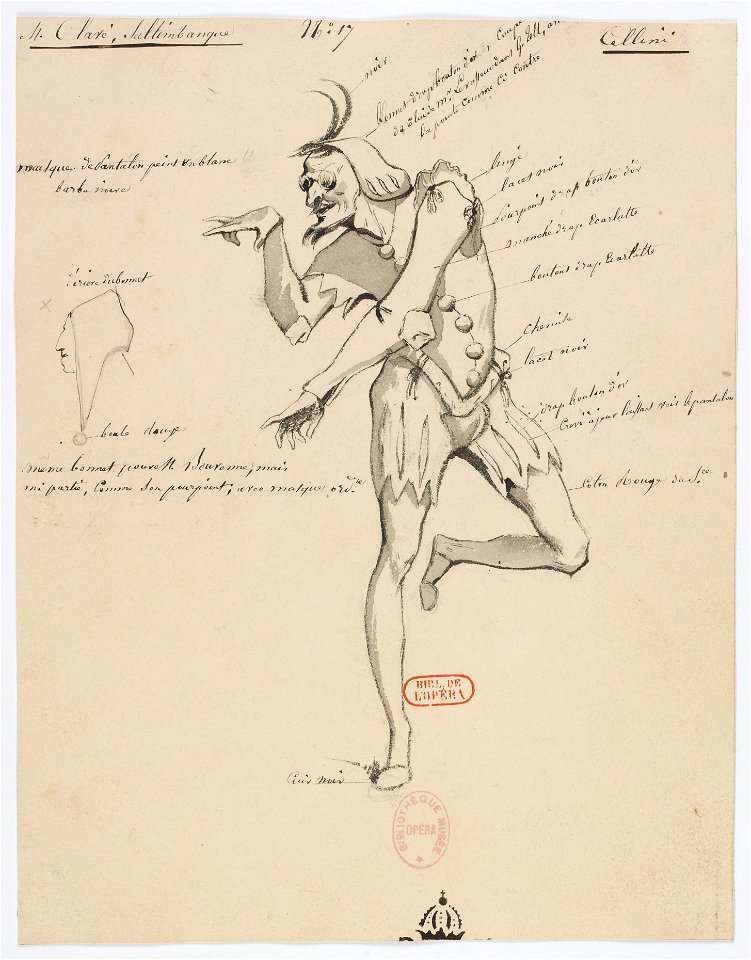 Paul Lormier - Costumes for Hector Berlioz's Benvenuto Cellini (1838) - No. 17 - M. Claré. Saltimbanque