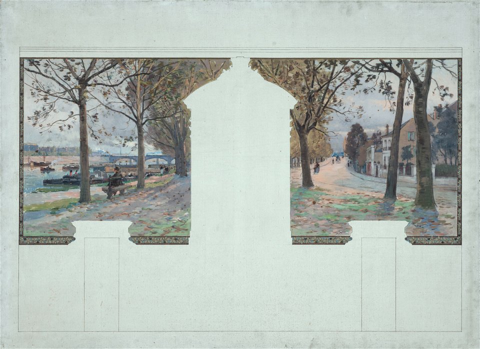 Paul Léon Felix Schmitt - Esquisse pour la salle des fêtes de la mairie d'Asnières , Paysage. Quais de la Seine à Asnières - PPP4241 - Musée des Beaux-Arts de la ville de Paris