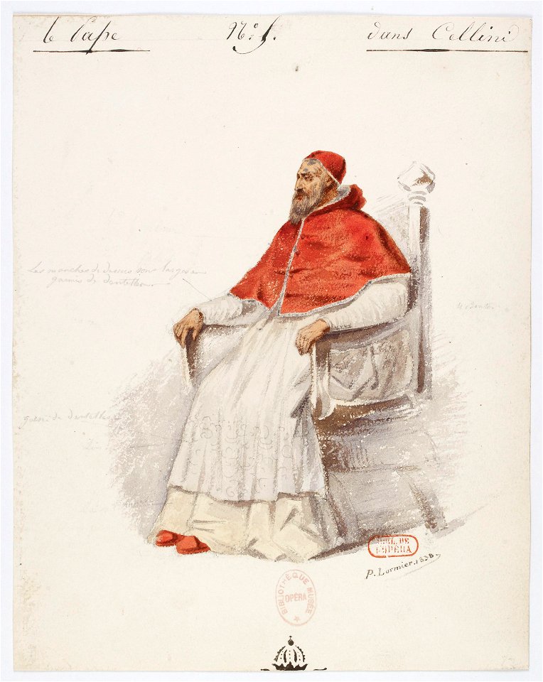 Paul Lormier - Costumes for Hector Berlioz's Benvenuto Cellini (1838) - No. 5. Le pape